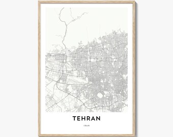 Impresión del mapa de Teherán, regalo del mapa de Teherán, póster de Teherán, obra de arte del mapa de la ciudad para el hogar y la oficina, Irán