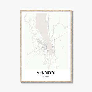 Impression de carte d'Akureyri, cadeau carte d'Akureyri, affiche d'Akureyri, oeuvre d'art de plan de la ville pour la maison et le bureau, Islande