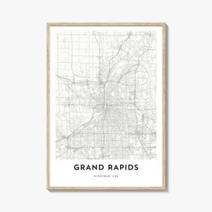 Grand Rapids Map Poster Print, Michigan Wall Art, USA Decor, City Street Artwork