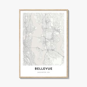 Kaart van Bellevue-print, Bellevue-kaartcadeau, Bellevue-poster, kunstwerk stadsplattegrond voor thuis en op kantoor, Washington