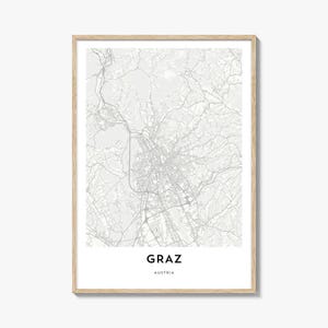 Graz Karte Poster Druck, Steiermark Wand Kunst, Österreich Dekor, Mur Fluss Stadtstraße Kunstwerk