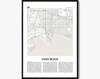 Stadtplan von Long Beach, Zeitungsposter, Wanddekoration für Städtereisen