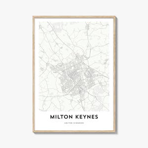 Karte von Milton Keynes Print, Milton Keynes Karte Geschenk, Milton Keynes Poster, Stadt Karte Kunstwerk für Zuhause & für das Büro, Vereinigtes Königreich
