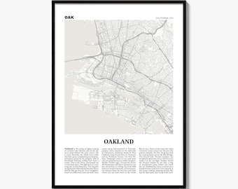 Oakland-Stadtplan als Kunstdruck, Zeitungsposter, Stadtreise-Wanddeko