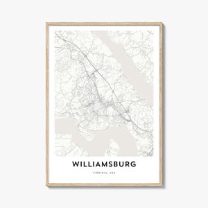 Map of Williamsburg Virginia Print, Williamsburg Map Gift, Williamsburg Poster, City Map Artwork for Home & Office