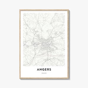 Angers Map Poster Print, Anjou Wall Art, Maine-et-Loire Decor, France City Street Artwork