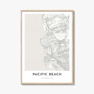 Stampa poster con mappa di Pacific Beach, decorazione murale di San Diego, decorazioni per la California, strada cittadina degli Stati Uniti