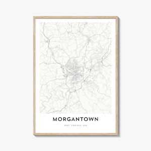 Mapa de Morgantown impresso, presente de mapa de Morgantown, pôster de Morgantown, arte de mapa da cidade para casa e escritório, Virgínia Ocidental