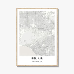 Impression de carte de Bel Air, cadeau de carte de Bel Air, affiche de Bel Air, oeuvre d'art de plan de la ville pour la maison et le bureau, Californie