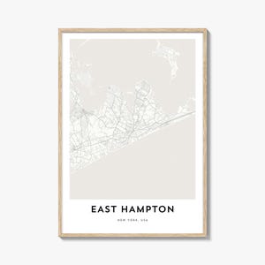 Impression de carte d'East Hampton, cadeau de carte d'East Hampton, affiche d'East Hampton, oeuvre d'art de plan de la ville pour la maison et le bureau, New York