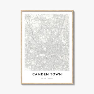 Mapa de Camden Town Impressão, Presente de Mapa de Camden Town, Pôster de Camden Town, Arte de Mapa da Cidade para Casa e Escritório, Reino Unido