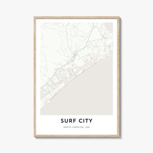 Map of Surf City Print, Surf City Map Gift, Surf City Poster, City Map Artwork for Home & Office, North Carolina
