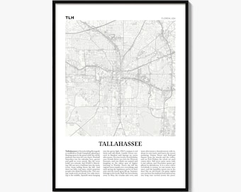 Stadtplan von Tallahassee, Zeitungsposter, Wanddekoration für Stadtreisende