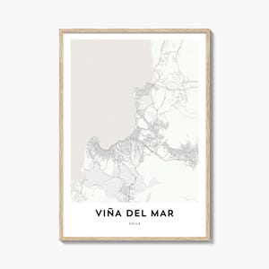 Impression de carte de Vina Del Mar, cadeau de carte de Vina del Mar, affiche de Vina del Mar, oeuvre d'art de carte de la ville pour la maison et le bureau, Chili