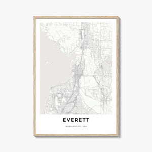Kaart van Everett-print, Everett-kaartcadeau, Everett-poster, kunstwerk stadsplattegrond voor thuis en op kantoor, Washington