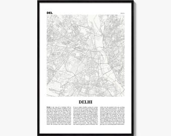 Póster de Delhi, impresión de mapa de periódico, arte mural de la India
