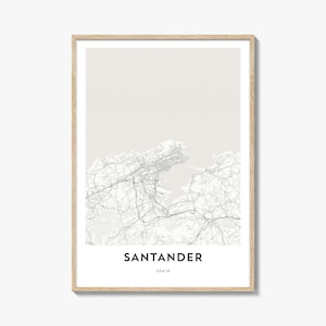 Karte von Santander Poster, Santander Karte Geschenk, Santander Poster, City Map Artwork für Zuhause & für das Büro, Spanien