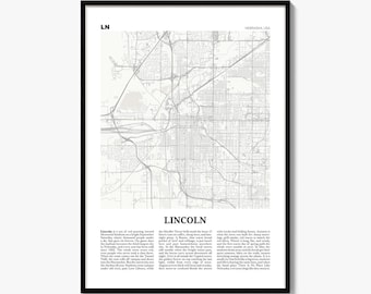 Lincoln-Stadtplan-Druck, Zeitungsposter, Stadtreise-Wanddeko