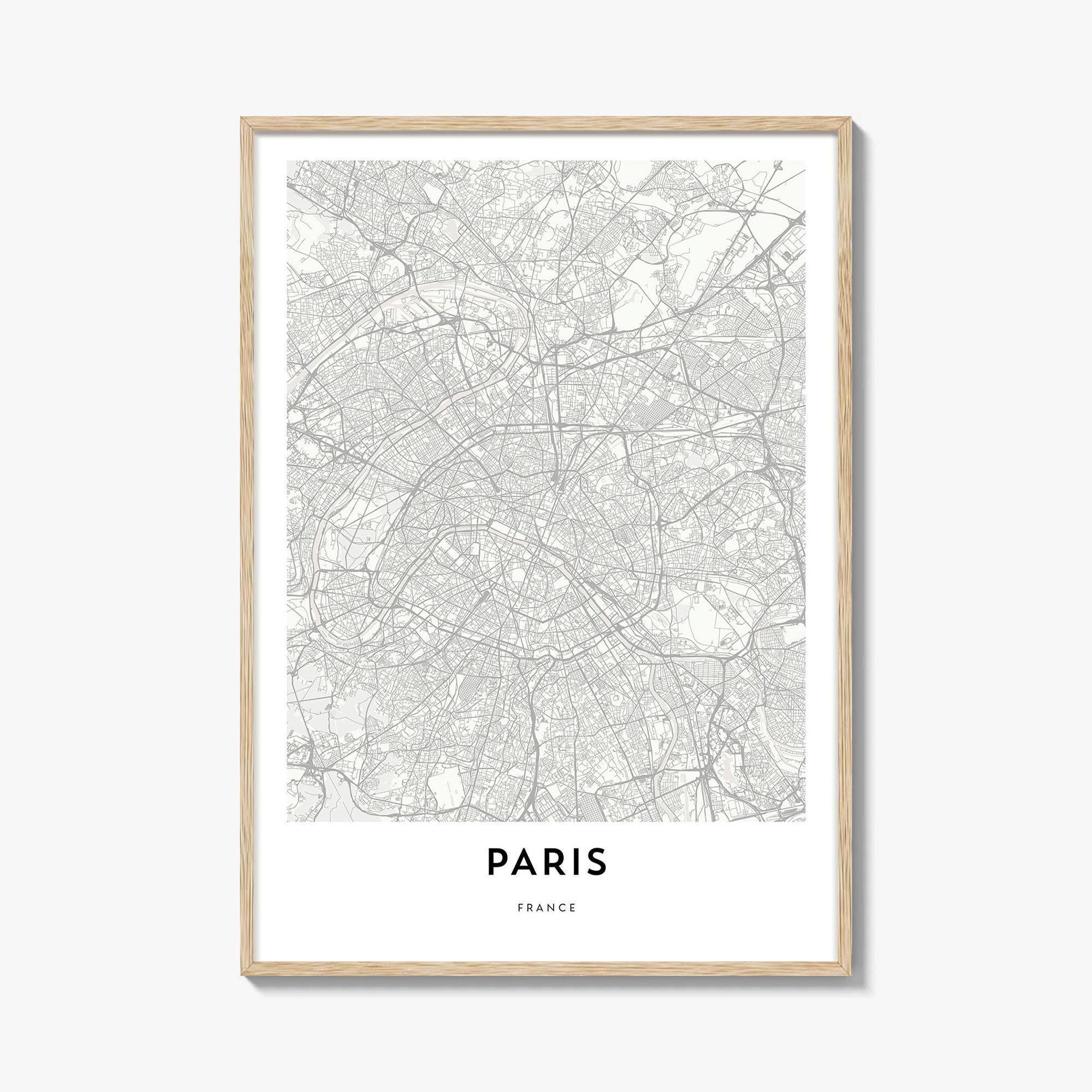 パリの地図ポスタープリント、光の街の壁アート、イル・ド・フランスの
