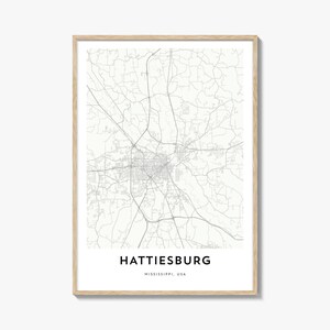 Map of Hattiesburg Print, Hattiesburg Map Gift, Hattiesburg Poster, City Map Artwork for Home & Office, Mississippi
