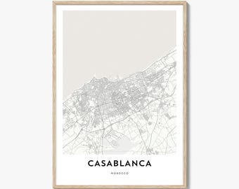 Póster con mapa de Casablanca, arte mural de Marruecos, decoración Anfa, obra de arte urbano del norte de África