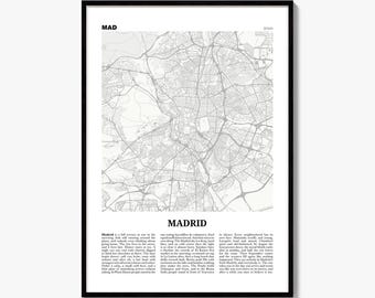 Madrid-Stadtplan als Kunstdruck, Zeitungsposter, Wanddekoration für Stadtreisende