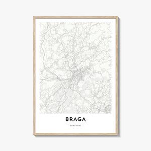 Mapa de Braga Impressão, Mapa de Braga Presente, Cartaz de Braga, Mapa da Cidade Arte para Casa e Escritório, Portugal