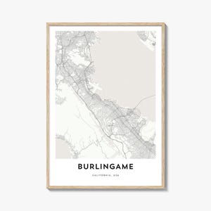 Map of Burlingame Print, Burlingame Map Gift, Burlingame Poster, City Map Artwork for Home & Office, California