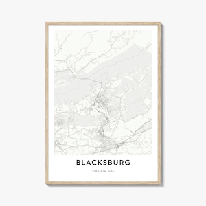 Map of Blacksburg Print, Blacksburg Map Gift, Blacksburg Poster, City Map Artwork for Home & Office, Virginia