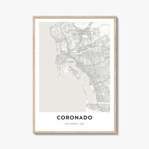 Stampa poster della mappa di Coronado, arte murale di San Diego, decorazioni della California, opere d&#39;arte di strada della città degli Stati Uniti