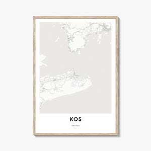 Karte von Kos Print, Kos Karte Geschenk, Kos Poster, Stadt Karte Kunstwerk für Zuhause & für das Büro, Griechenland