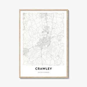 Karte von Crawley Print, Crawley Karte Geschenk, Crawley Poster, Stadt Karte Kunstwerk für Zuhause & für das Büro, Vereinigtes Königreich