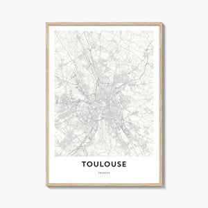 Impression de carte de Toulouse, cadeau carte de Toulouse, affiche de Toulouse, oeuvre d'art de plan de la ville pour la maison et le bureau, France