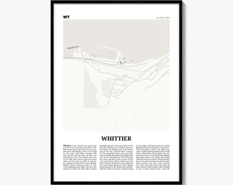 Whittier-Stadtplan-Druck, Zeitungsposter, Stadtreise Alaska – Wanddekoration