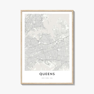 Impression de carte du Queens, cadeau carte du Queens, affiche du Queens, oeuvre d'art du plan de la ville pour la maison et le bureau, New York