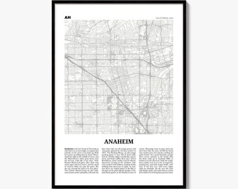 Anaheim-Stadtplan als Kunstdruck, Zeitungsposter, Stadtreise-Wanddeko