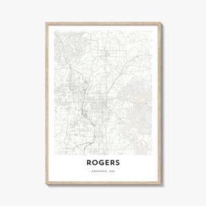 Map of Rogers Print, Rogers Map Gift, Rogers Poster, City Map Artwork for Home & Office, Arkansas
