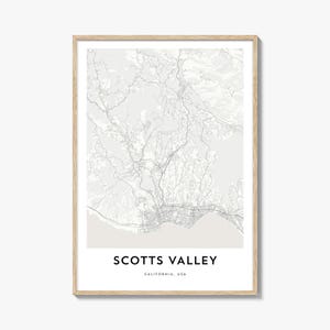 Kaart van Scotts Valley-print, Scotts Valley-kaartcadeau, Scotts Valley-poster, kunstwerk stadsplattegrond voor thuis en op kantoor, Californië