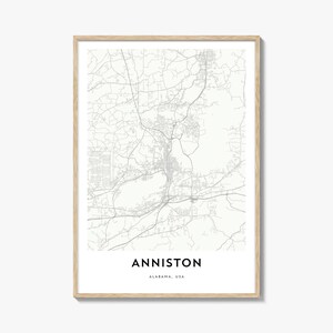 Impression de carte d'Anniston, cadeau de carte d'Anniston, affiche d'Anniston, oeuvre d'art de plan de la ville pour la maison et le bureau, Alabama