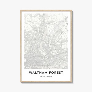Karte von Waltham Forest Print, Waltham Forest Karte Geschenk, Waltham Forest Poster, Stadt Karte Kunstwerk für Zuhause & für das Büro, Vereinigtes Königreich