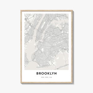 Impression de carte de Brooklyn, cadeau de carte de Brooklyn, affiche de Brooklyn, oeuvre d'art de plan de la ville pour la maison et le bureau, New York