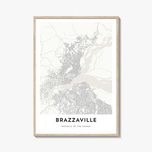 Impression de carte de Brazzaville, cadeau carte de Brazzaville, affiche de Brazzaville, oeuvre d'art de plan de la ville pour la maison et le bureau, République du Congo
