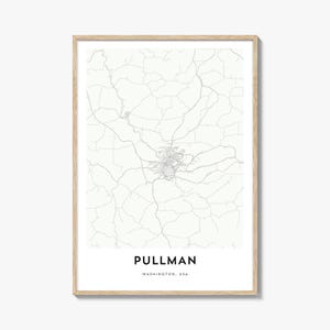 Kaart van Pullman-print, Pullman-kaartcadeau, Pullman-poster, kunstwerk stadsplattegrond voor thuis en op kantoor, Washington