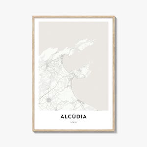 Impresión del mapa de Alcudia, regalo del mapa de Alcudia, póster de Alcudia, obra de arte del mapa de la ciudad para el hogar y la oficina, España