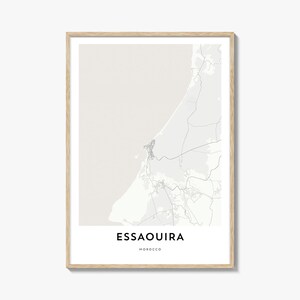 Impression de carte d'Essaouira, cadeau carte d'Essaouira, affiche d'Essaouira, oeuvre d'art de plan de la ville pour la maison et le bureau, Maroc