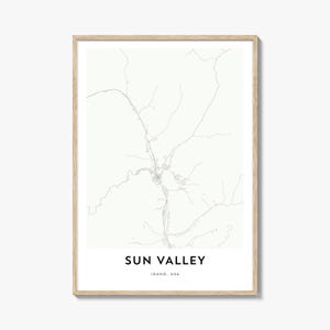 Kaart van Sun Valley-print, cadeau Sun Valley-kaart, Sun Valley-poster, kunstwerk stadsplattegrond voor thuis en op kantoor, Idaho