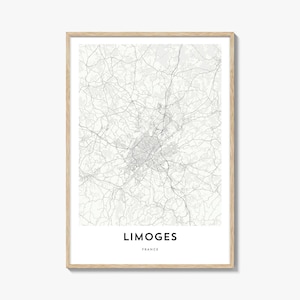 Impresión de mapa de Limoges, regalo de mapa de Limoges, póster de Limoges, obra de arte de mapa de la ciudad para el hogar y la oficina, Francia