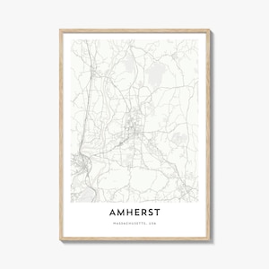 Amherst Karte Poster Druck, Massachusetts Wand Kunst, USA Dekor,Monton Valley City Street Kunstwerk