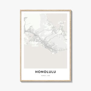 Mapa de Honolulu impresso, presente de mapa de Honolulu, pôster de Honolulu, arte de mapa da cidade para casa e escritório, Havaí