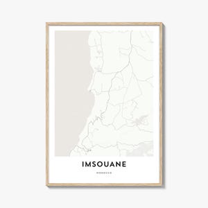 Impression de carte d'Imsouane, cadeau carte d'Imsouane, affiche d'Imsouane, oeuvre d'art de plan de la ville pour la maison et le bureau, Maroc
